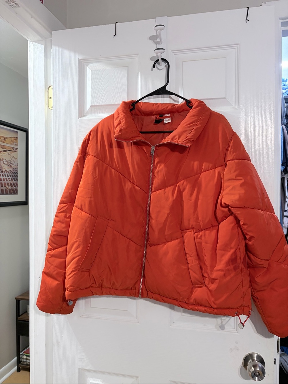 H&M Divided Orange Puffer Jacket Size M Oversized Quilted Winter Coat